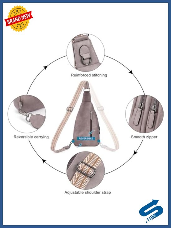 Faux Leather Sling Backpack Crossbody Bag for Women Men, Adjustable Strap,